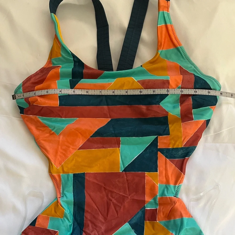 PRANA Neolani One Piece Swimsuit Geometric Pattern Atlantic Seaglass Resortwear - Picture 11 of 16